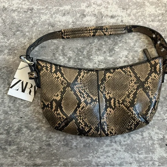 Zara Brown Snake Print Shoulder Bag - Picture 2 of 4